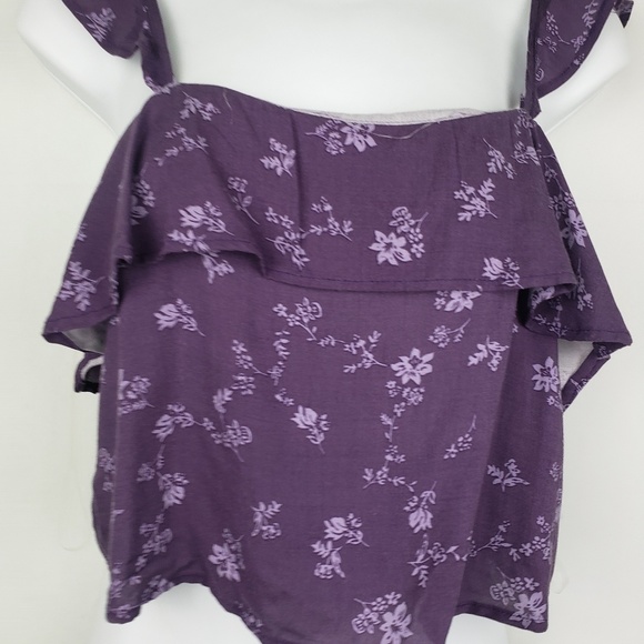 Tillys Co Crop Top Floral Pattern Purple Ruffle - Picture 6 of 8